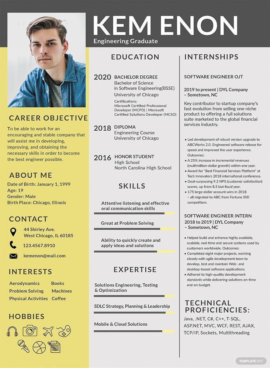 Resume Format for Engineering Freshers Template