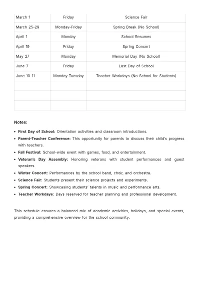Free School Semester Schedule Template to Edit Online
