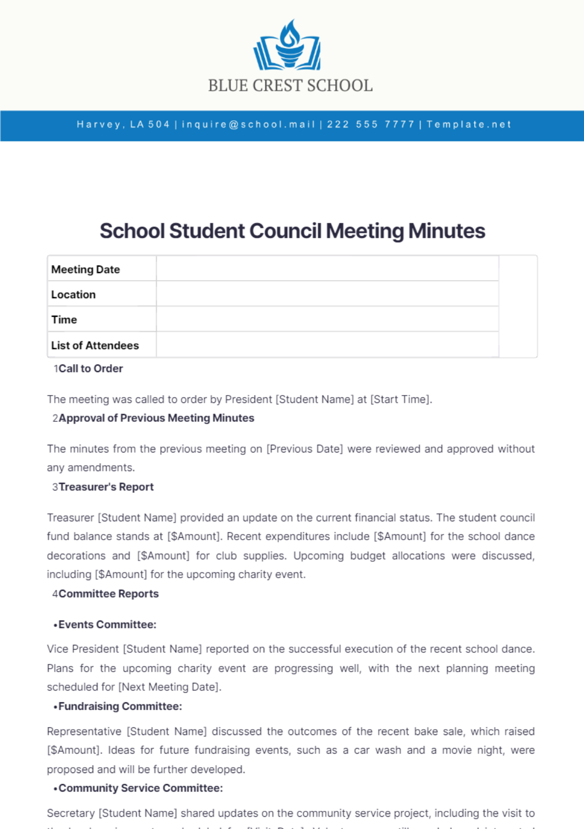 School Student Council Meeting Minutes Template - Edit Online & Download