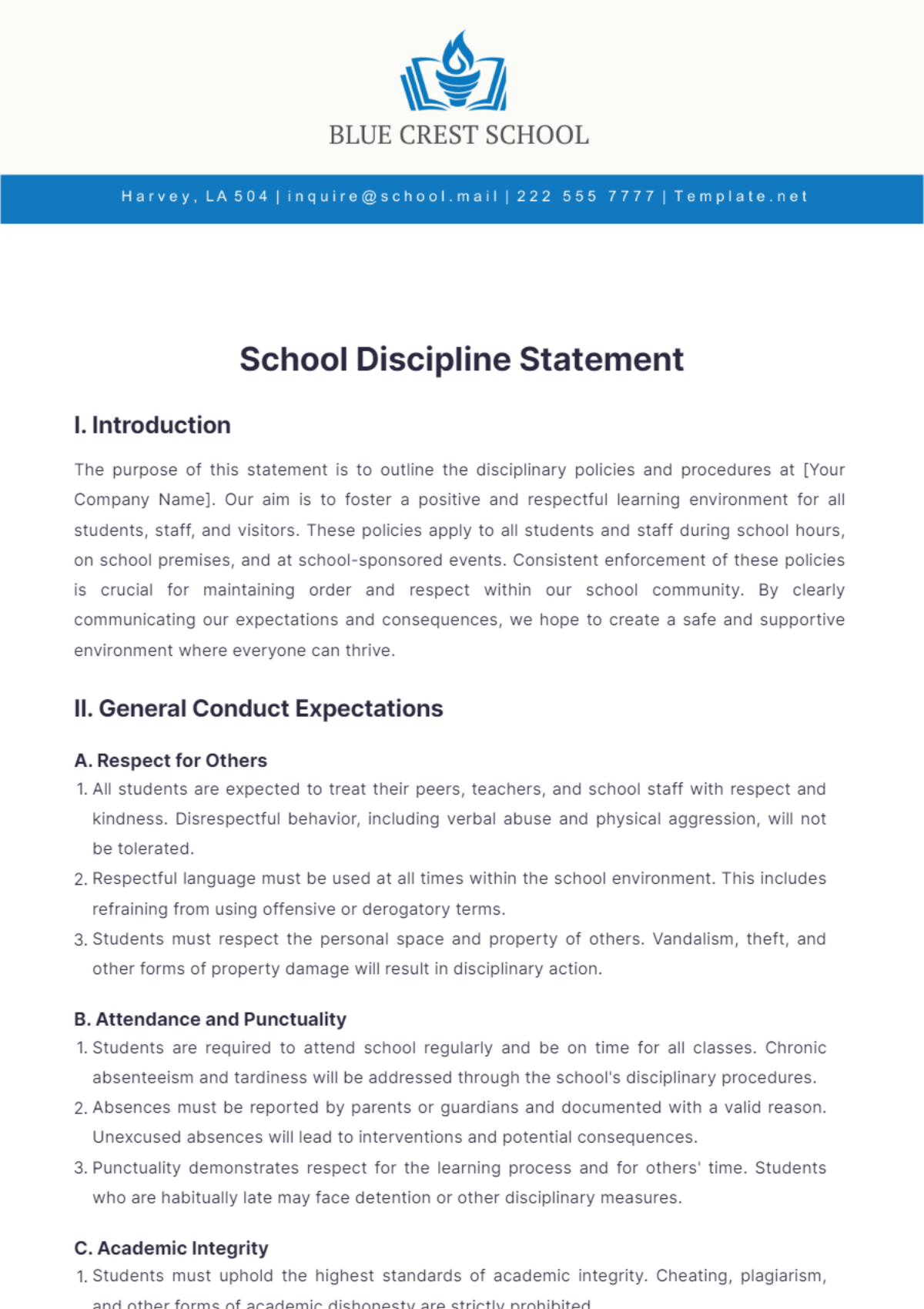 School Discipline Statement Template - Edit Online & Download