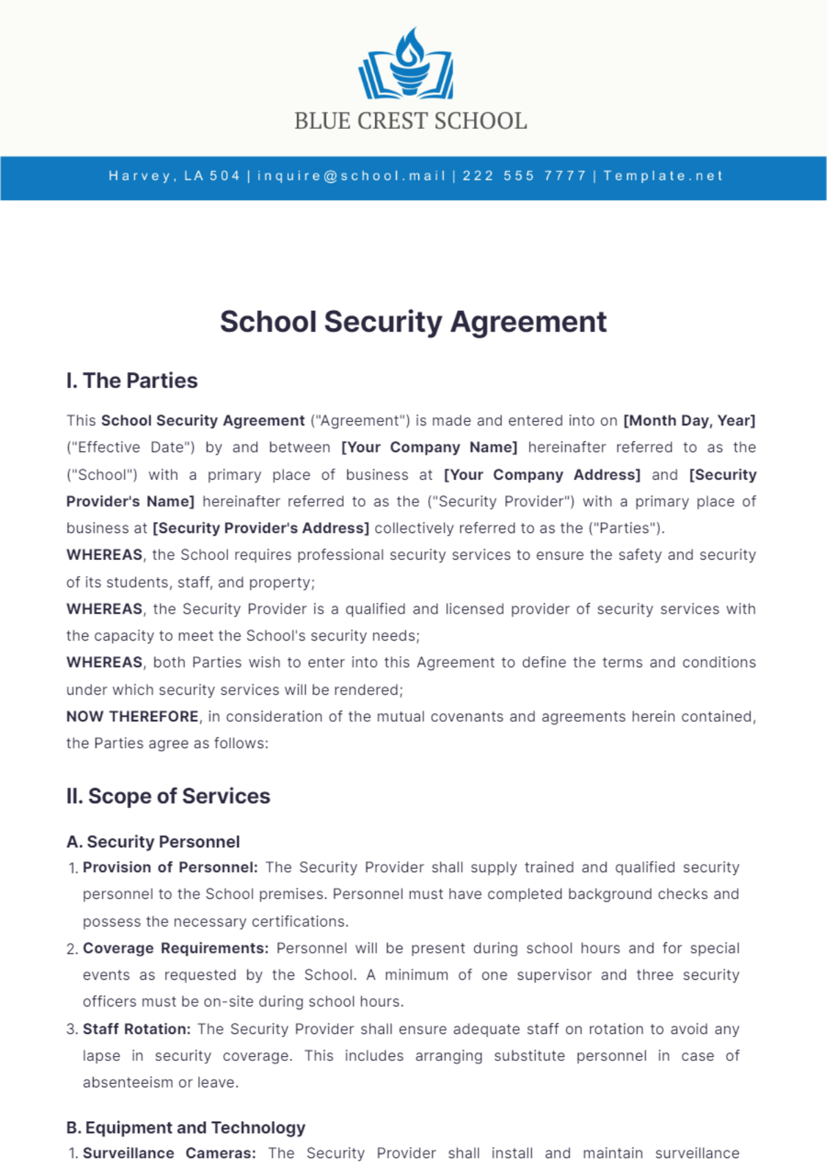 School Security Agreement Template