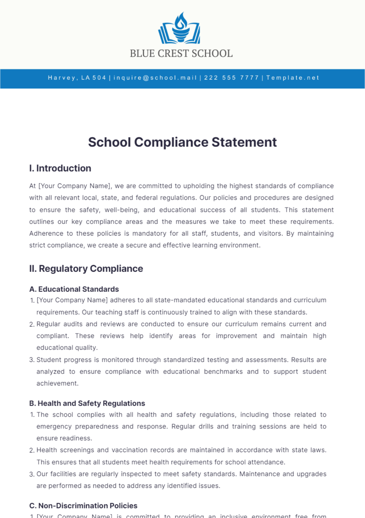 School Compliance Statement Template - Edit Online & Download