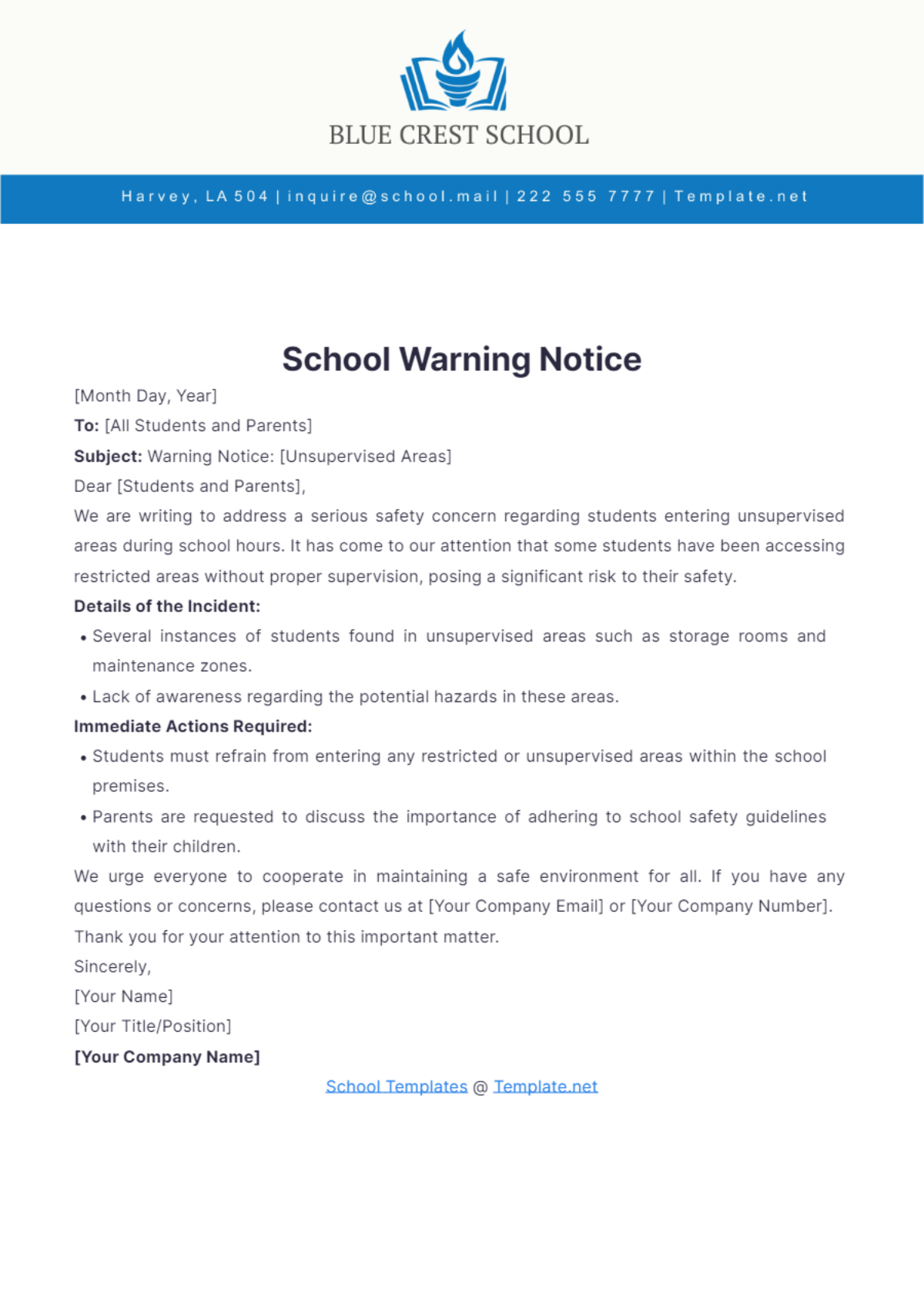 School Warning Notice Template - Edit Online & Download