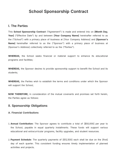 Free School Sponsorship Contract Template to Edit Online