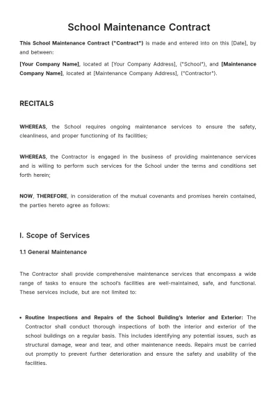 Free School Maintenance Contract Template to Edit Online