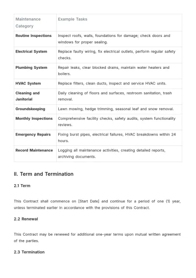 Free School Maintenance Contract Template to Edit Online