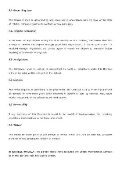 Free School Maintenance Contract Template to Edit Online