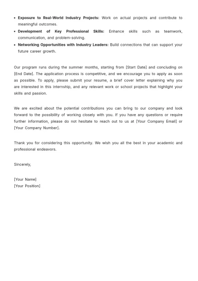 Free High School Internship Email Template to Edit Online