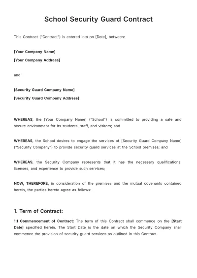 Free School Security Guard Contract Template to Edit Online