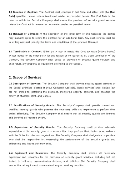 Free School Security Guard Contract Template to Edit Online