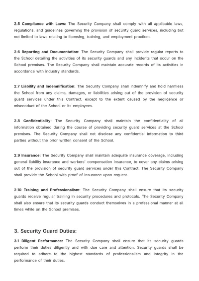 Free School Security Guard Contract Template to Edit Online