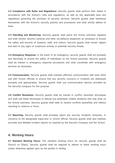 Free School Security Guard Contract Template to Edit Online