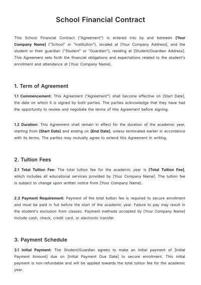 Free School Financial Contract Template to Edit Online