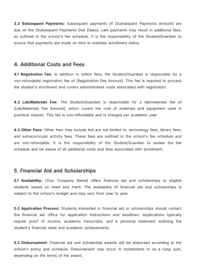 Free School Financial Contract Template to Edit Online
