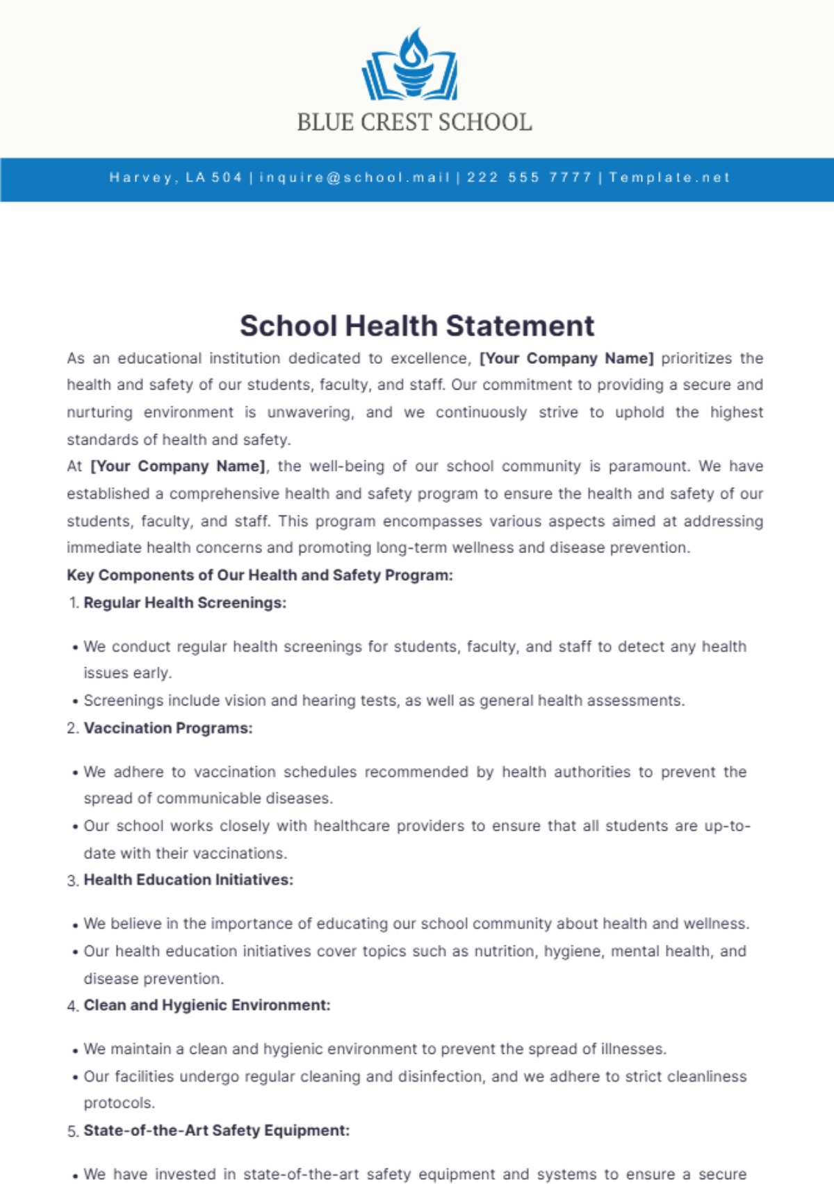 School Health Statement Template - Edit Online & Download