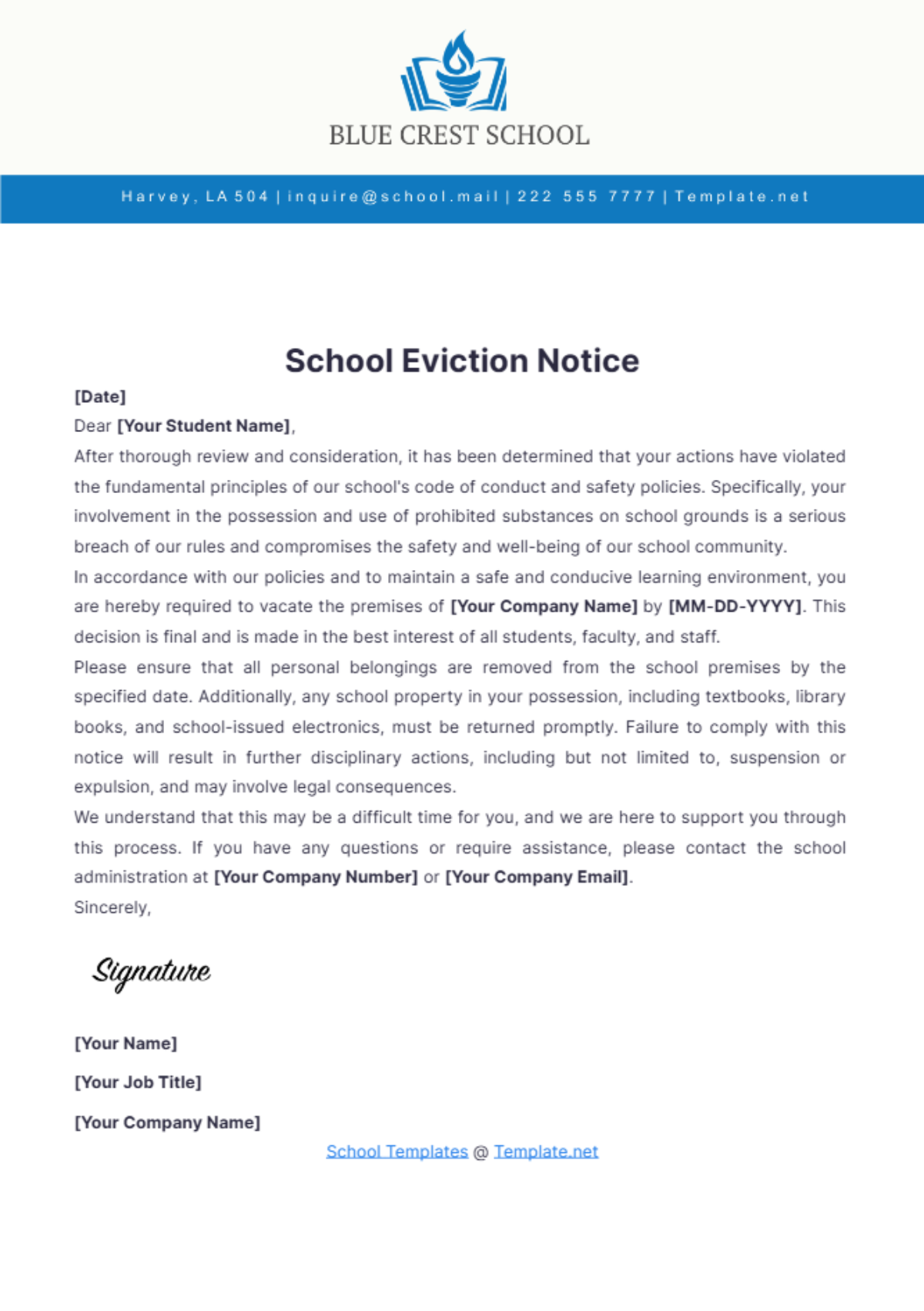 School Eviction Notice Template - Edit Online & Download