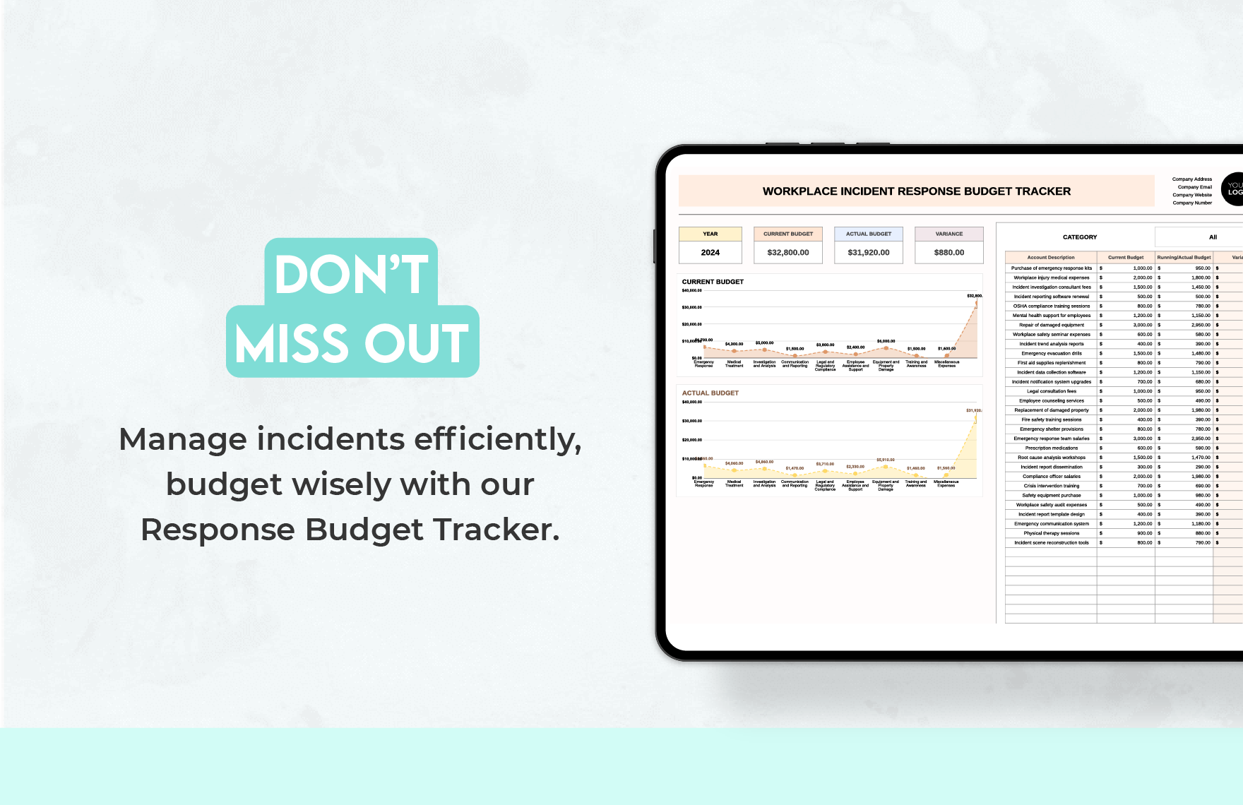 Workplace Incident Response Budget Tracker Template