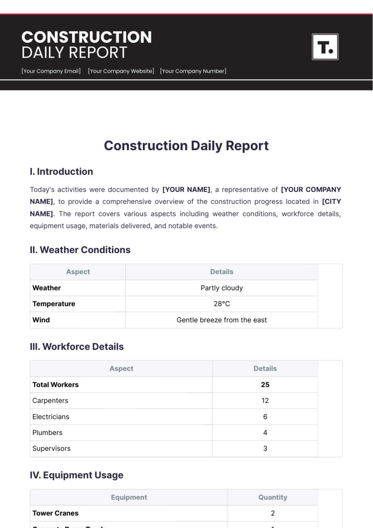 Construction Daily Report Template - Edit Online & Download Example ...