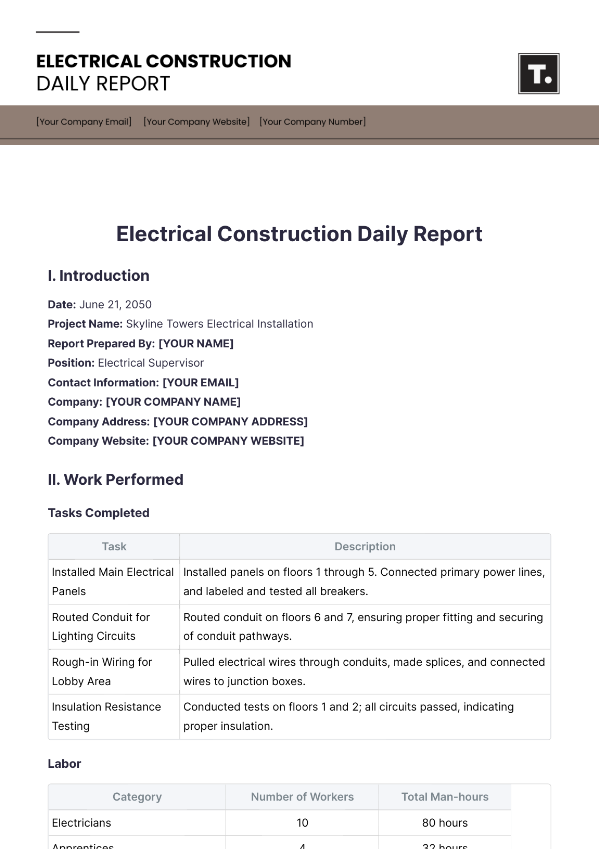 Electrical Construction Daily Report Template - Edit Online & Download