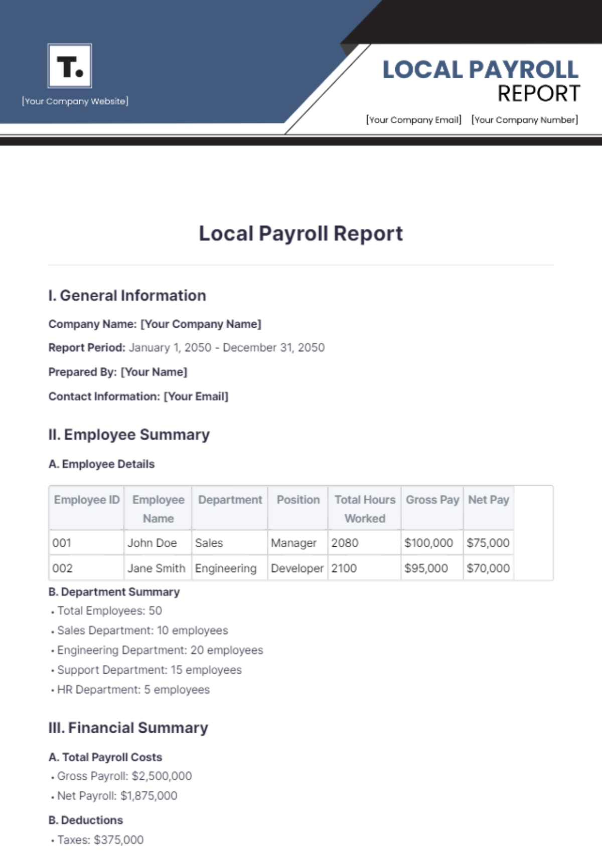 Local Payroll Report Template - Edit Online & Download