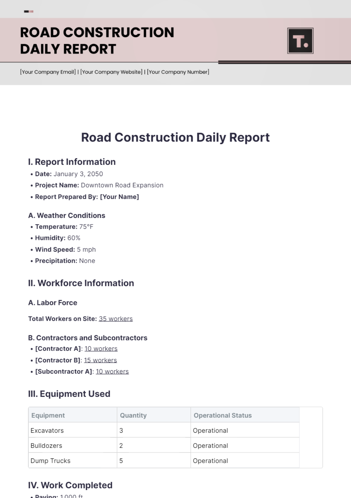 Road Construction Daily Report Template - Edit Online & Download