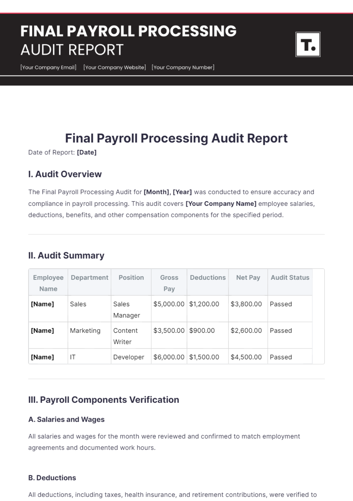 Free Final Payroll Processing Audit Report Template to Edit Online