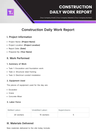 Free Construction Daily Work Report Template to Edit Online