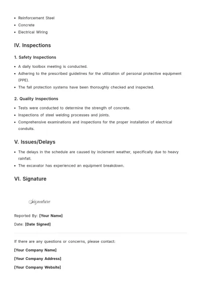 Free Construction Daily Work Report Template to Edit Online