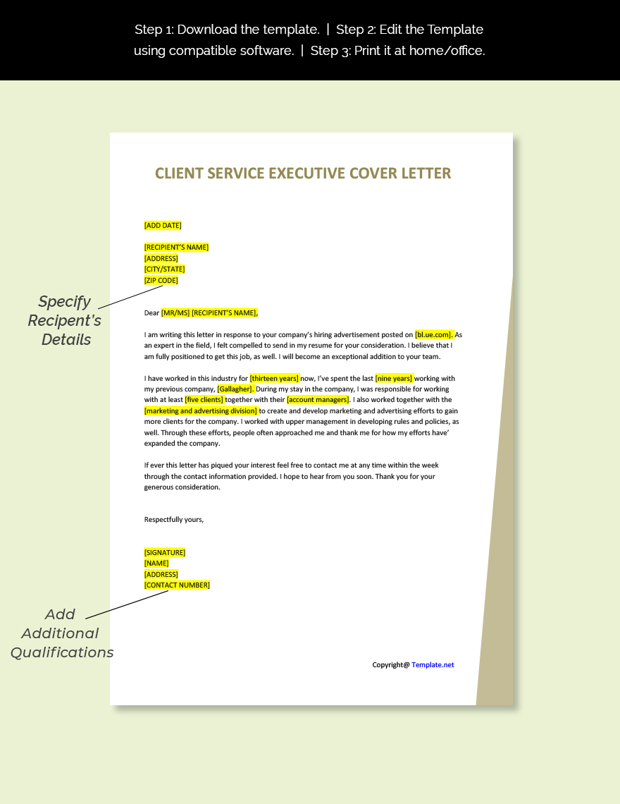 Client Service Executive Cover Letter