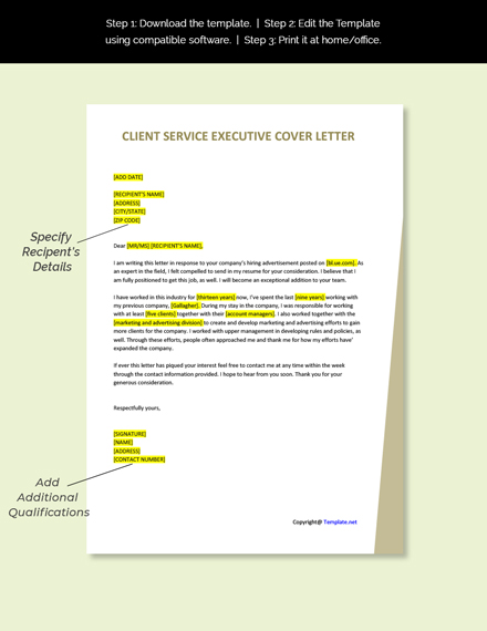 Client Service Executive Cover Letter Template