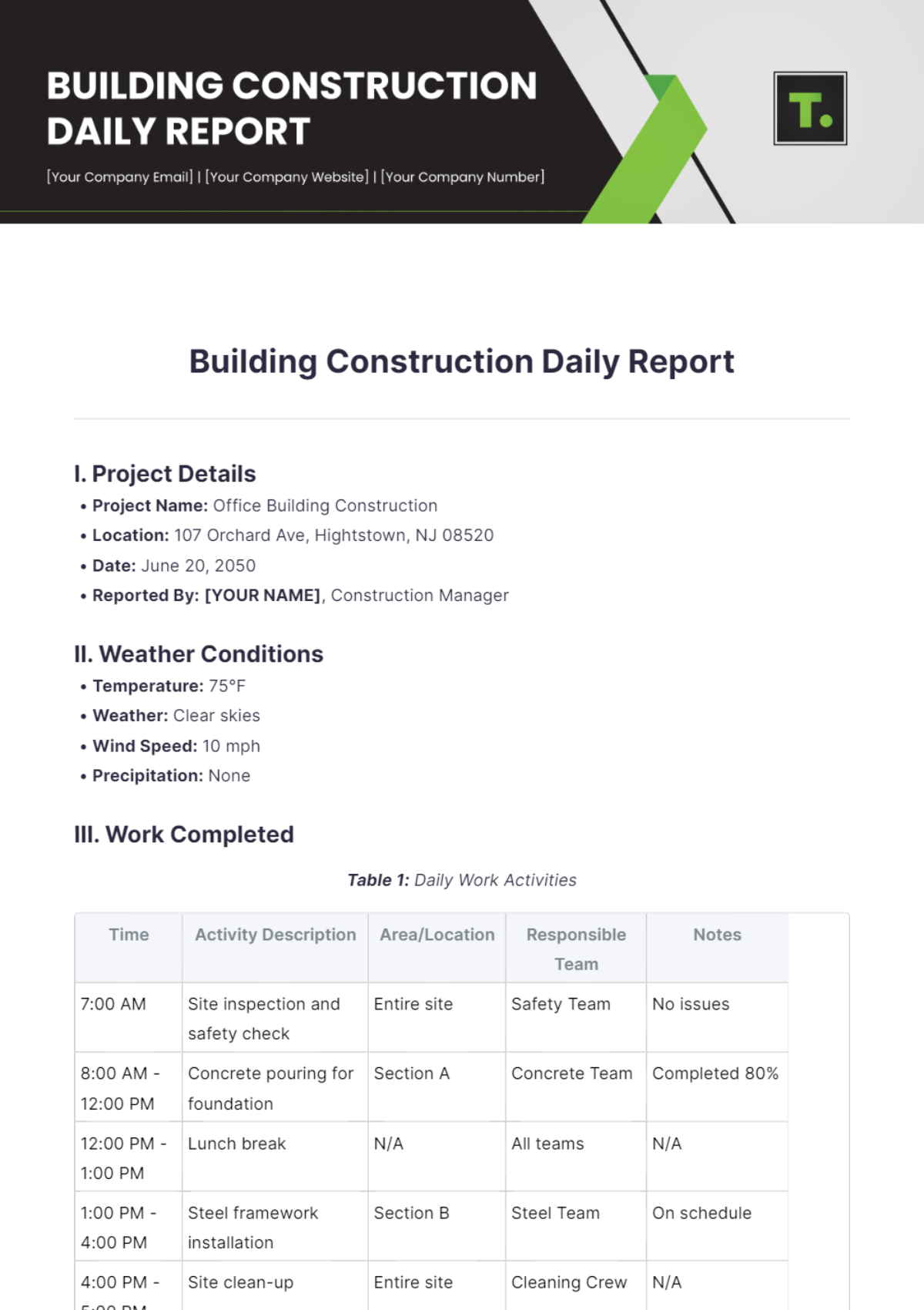 Building Construction Daily Report Template - Edit Online & Download