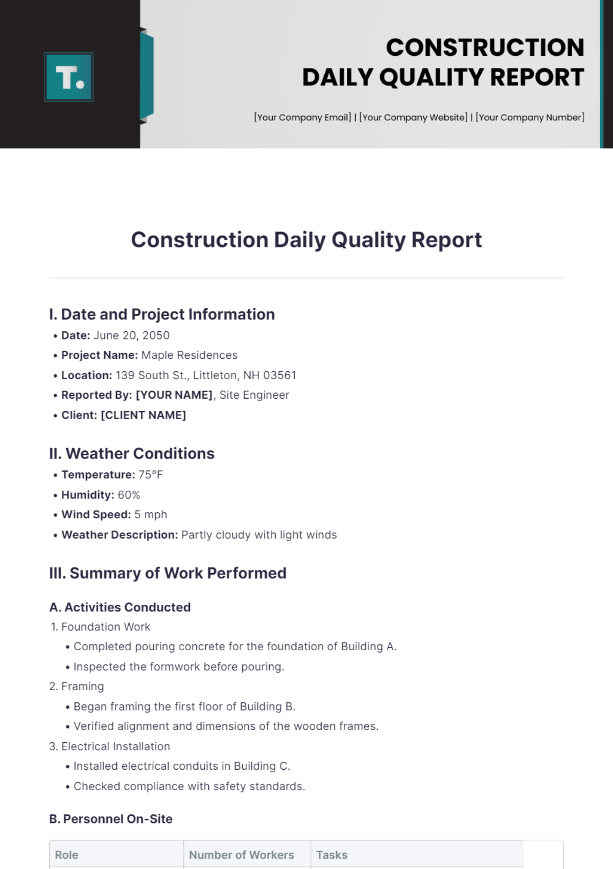 Construction Daily Quality Report Template - Edit Online & Download