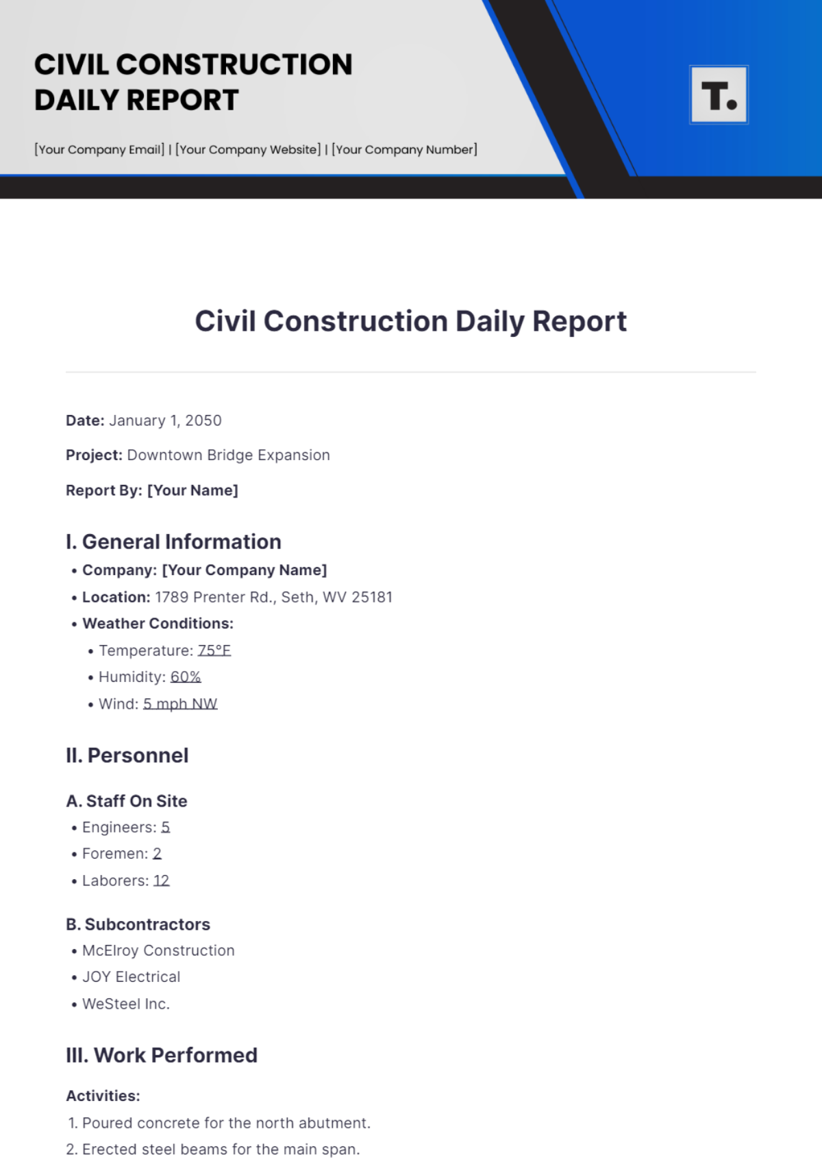 Civil Construction Daily Report Template - Edit Online & Download