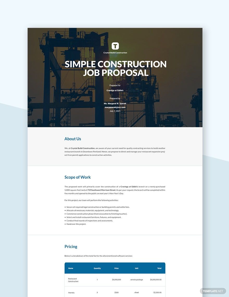 Free Simple Construction Job Proposal Template
