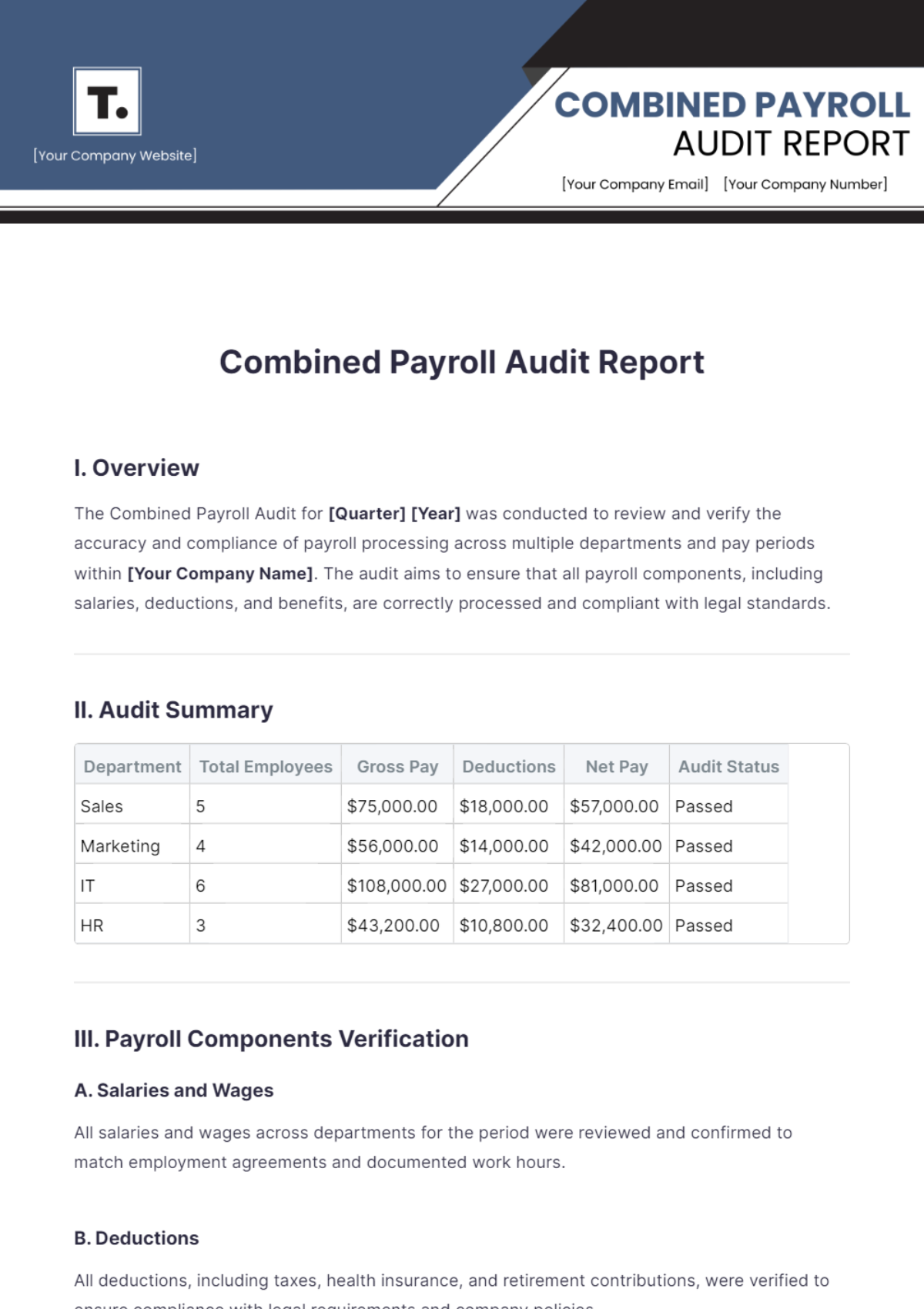 Combined Payroll Audit Report Template - Edit Online & Download