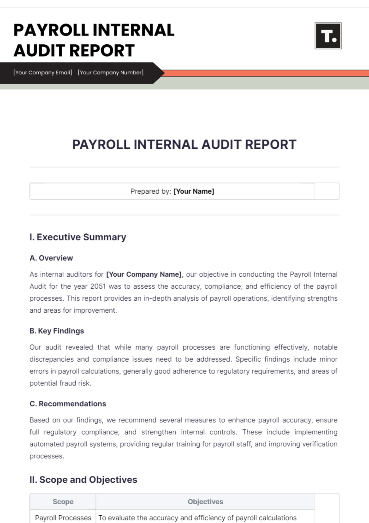 Payroll Internal Audit Report Template - Edit Online & Download