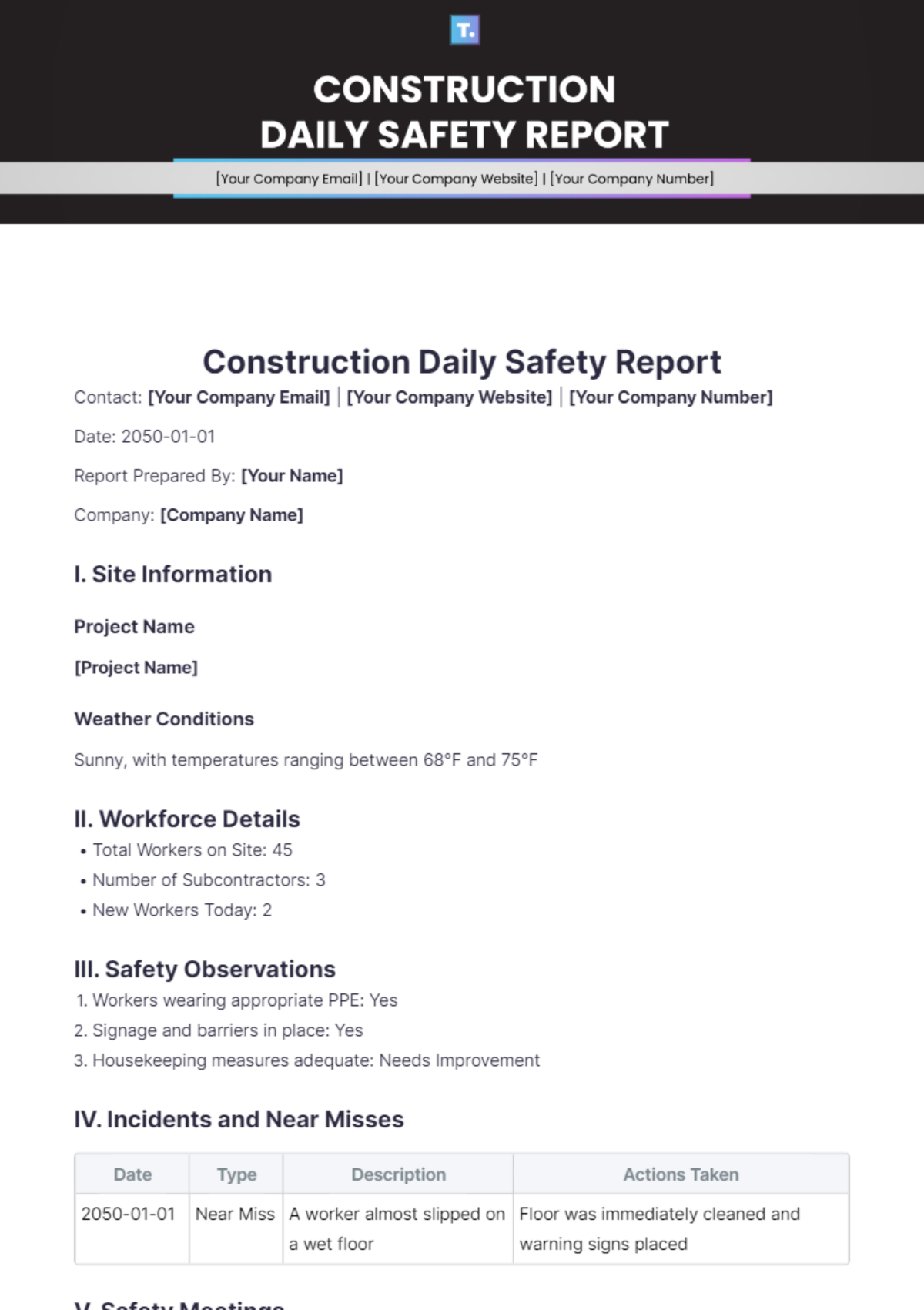 Construction Daily Safety Report Template Edit Online Download
