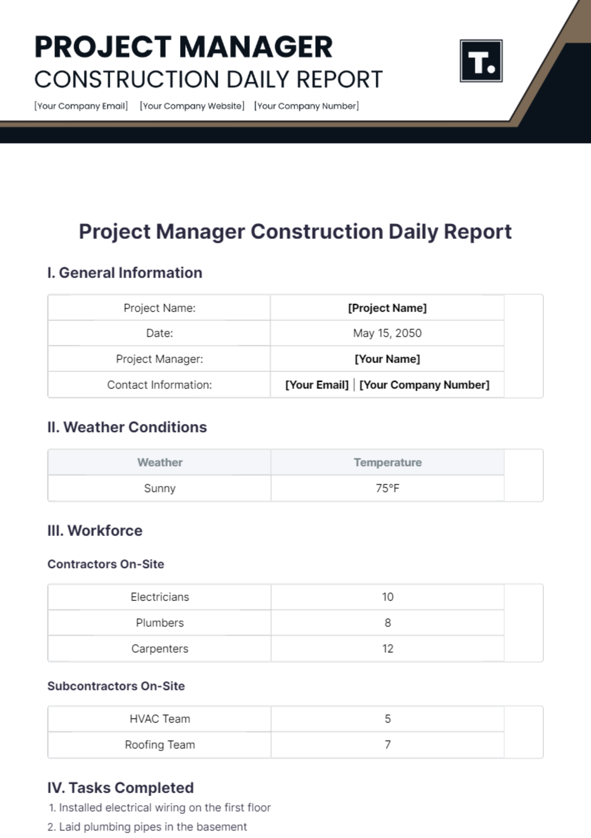 Project Manager Construction Daily Report Template - Edit Online & Download