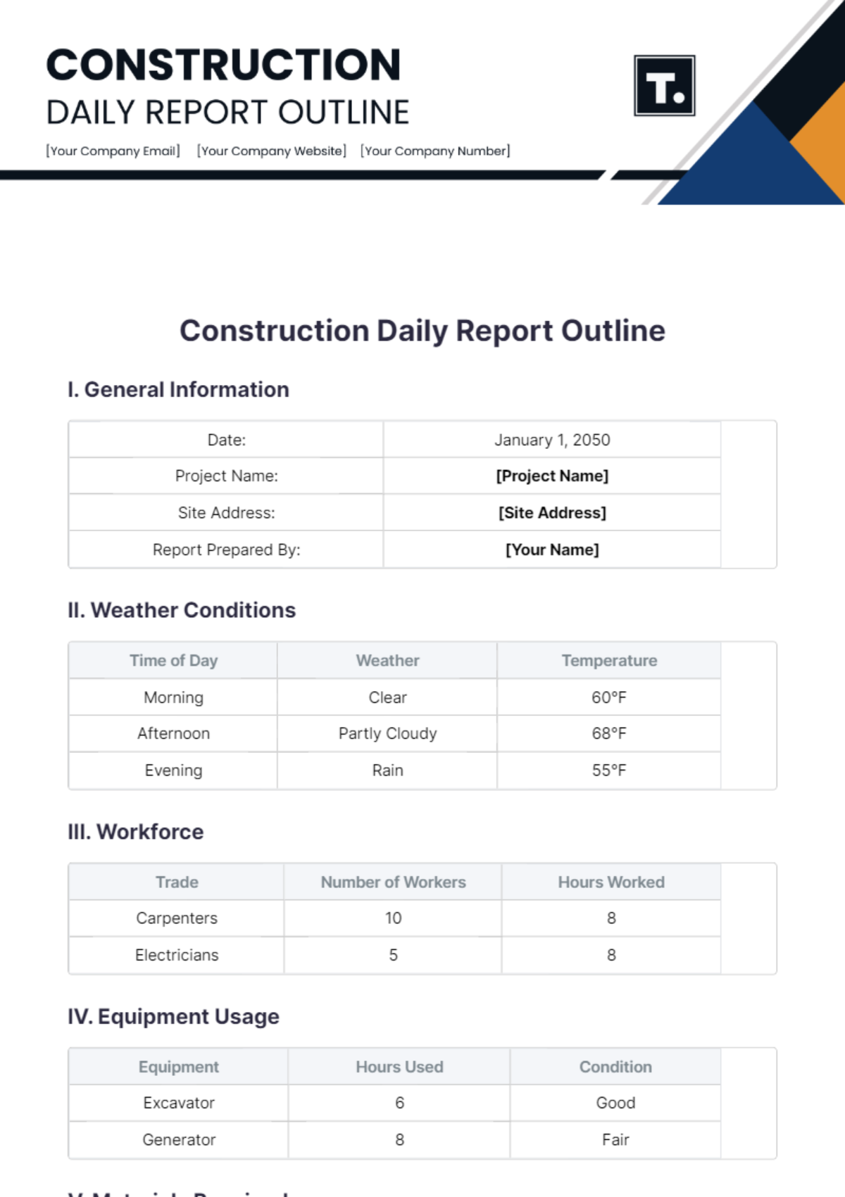 Construction Daily Report Outline Template - Edit Online & Download