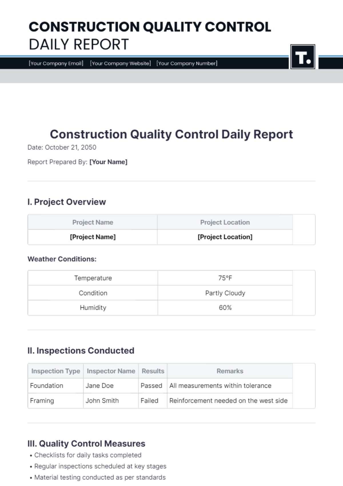 Construction Quality Control Daily Report Template - Edit Online & Download