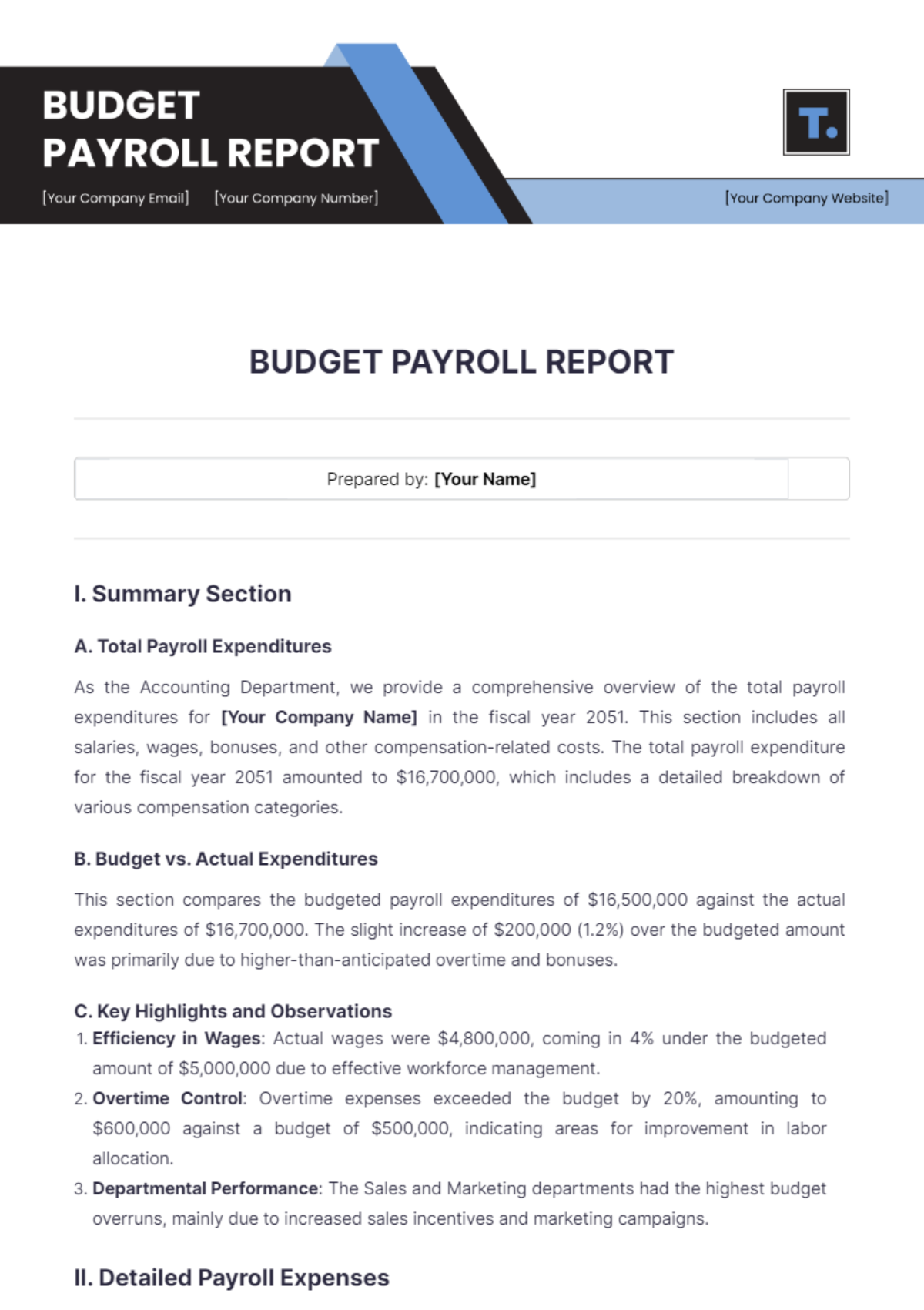 Budget Payroll Report Template - Edit Online & Download