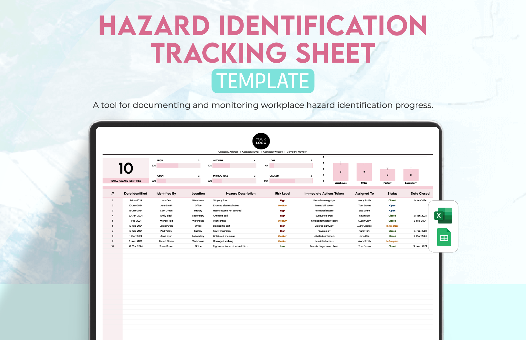 Hazard Identification Tracking Sheet Template in Excel, Google Sheets