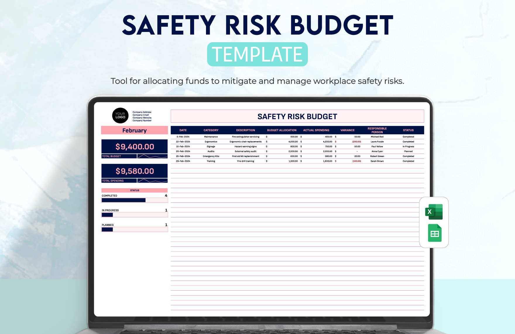 Safety Risk Budget Template in Excel, Google Sheets