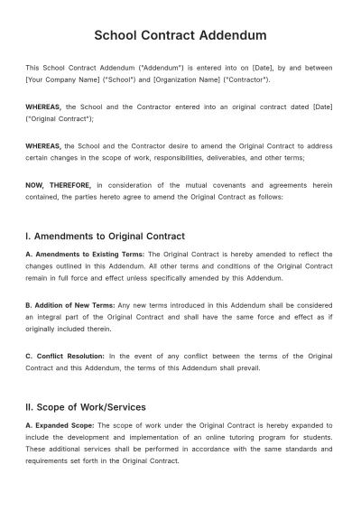 Free School Contract Addendum Template to Edit Online