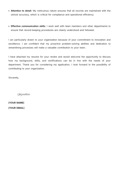 Free Records Clerk Cover Letter For Job to Edit Online