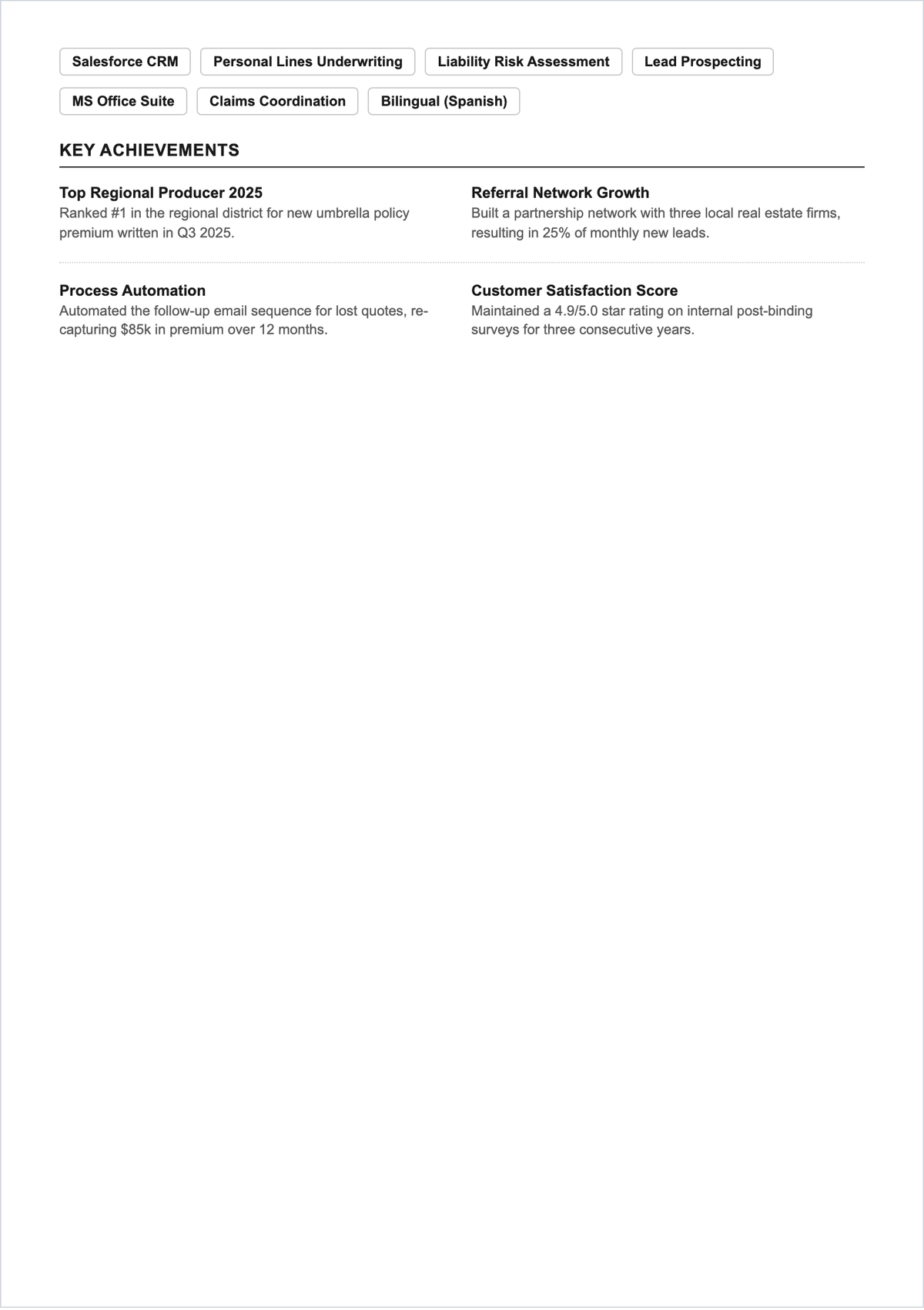Free Insurance Sales Agent ATS Resume Template, AI Resume Builder
