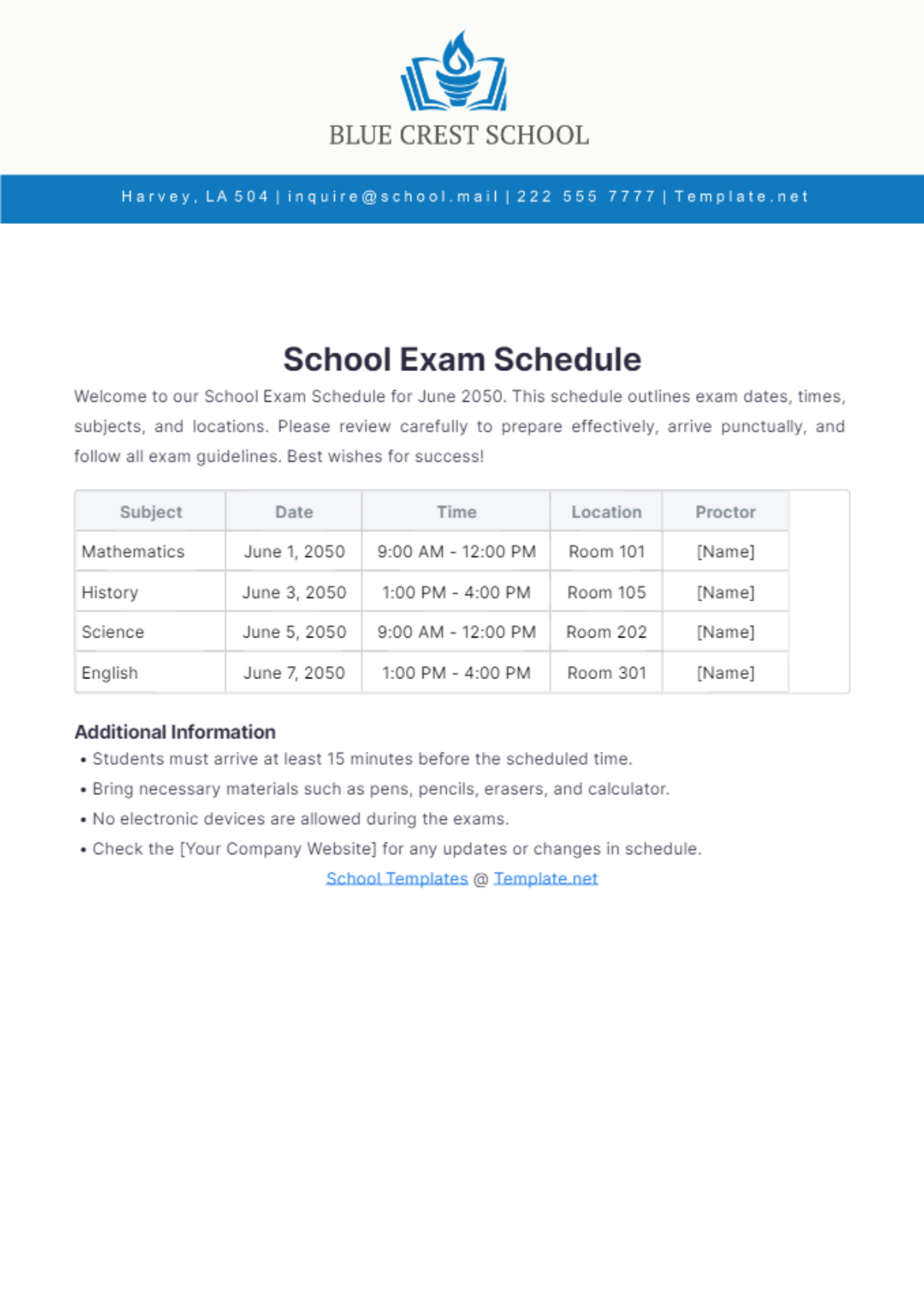 School Exam Schedule Template - Edit Online & Download