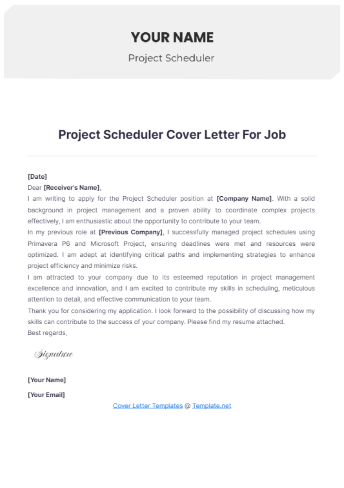 Project Scheduler Cover Letter For Job - Edit Online & Download