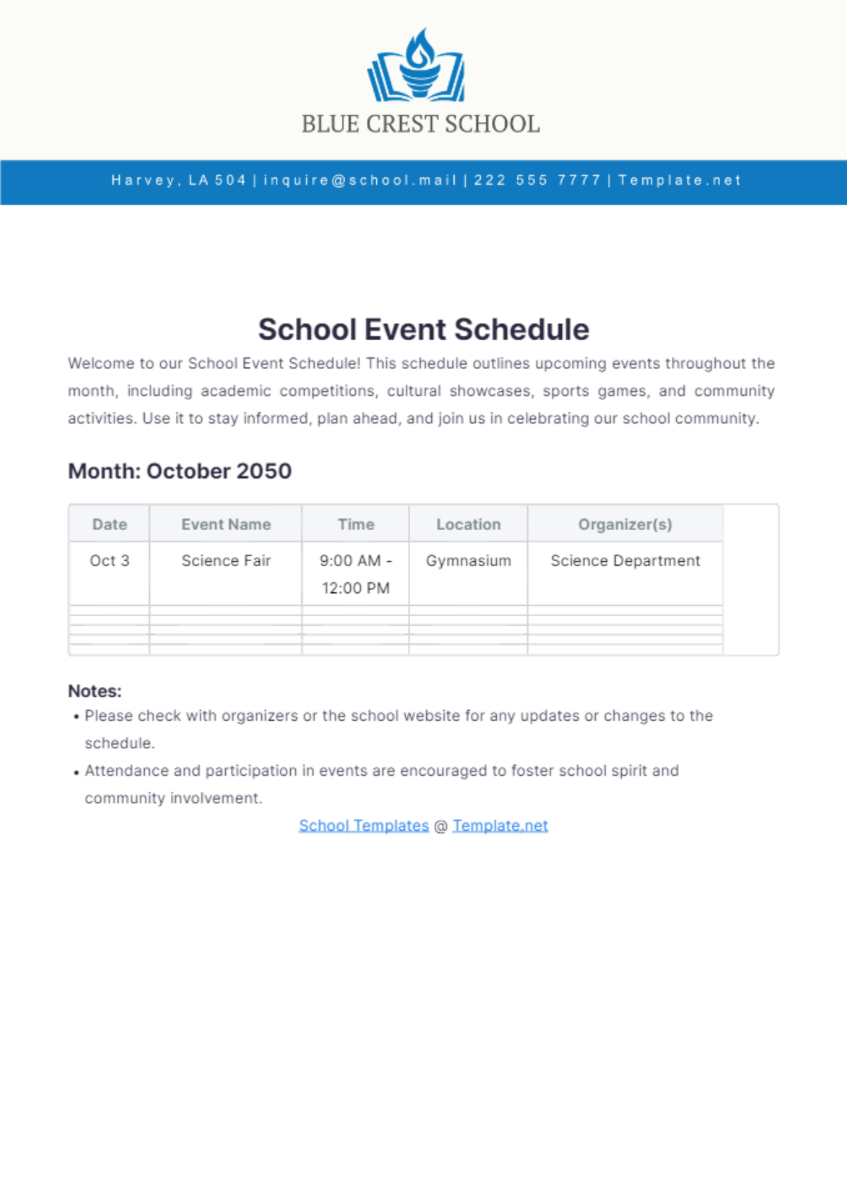 School Event Schedule Template - Edit Online & Download