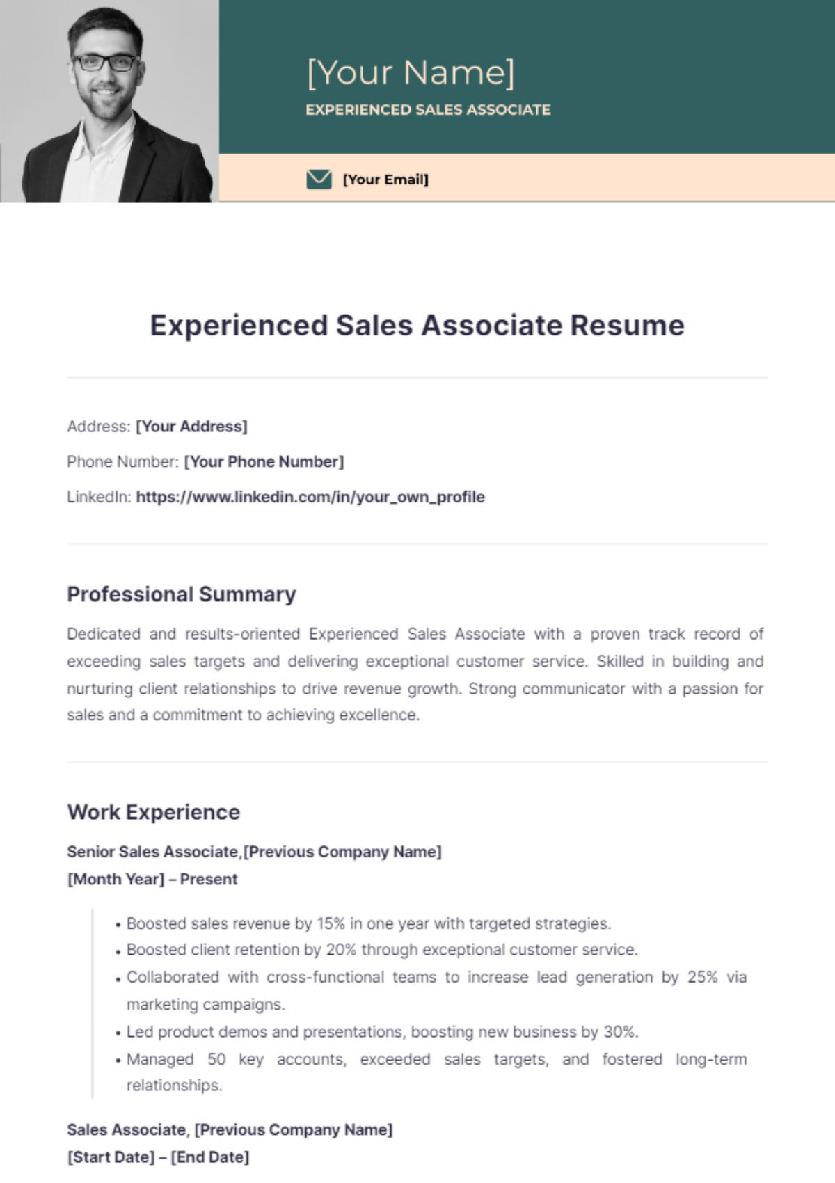 Experienced Sales Associate Resume - Edit Online & Download